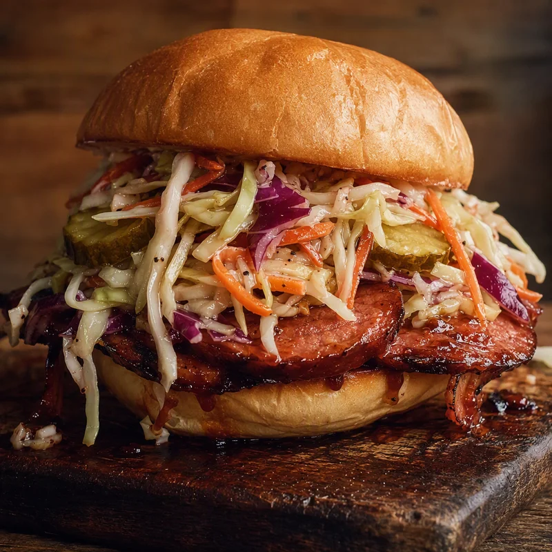 BBQ Bologna Sandwiches with Vinegar Slaw
