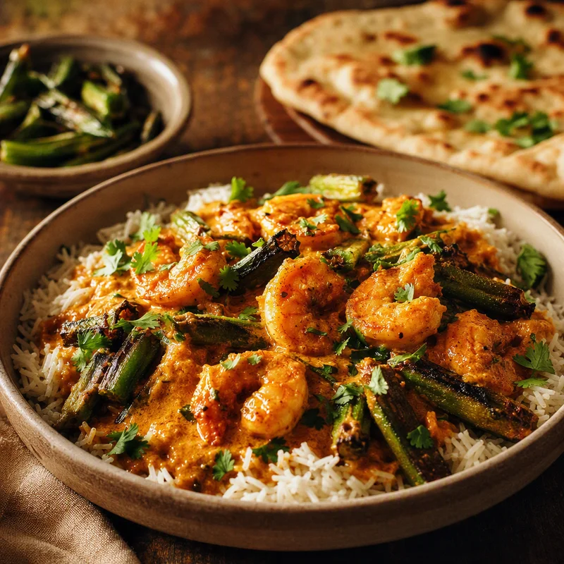 Goan Coconut Shrimp Curry with Blistered Okra