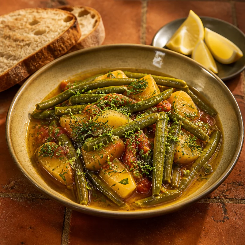 Olive Oil–Braised Green Beans with Potatoes and Tomato