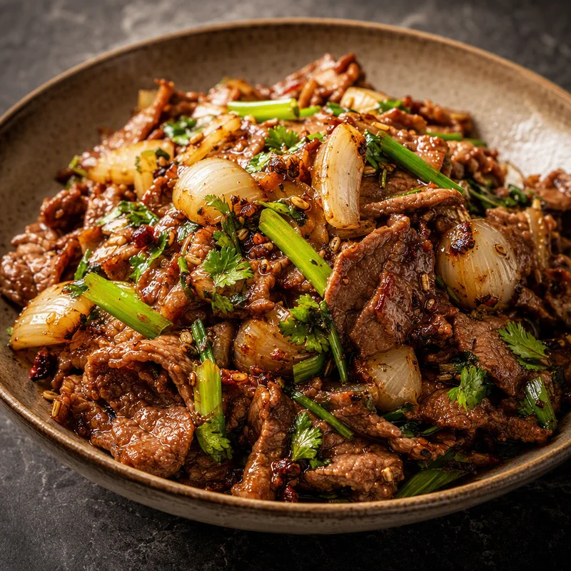 Sichuan Cumin Lamb with Blistered Onions