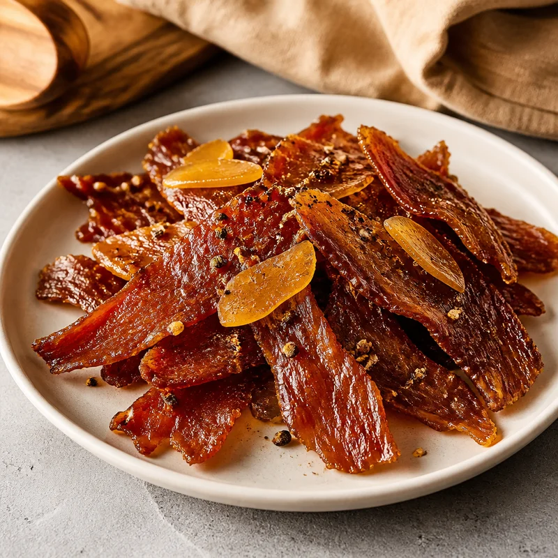 Ginger-Soy Chicken Jerky with Honey & Cracked Black Pepper