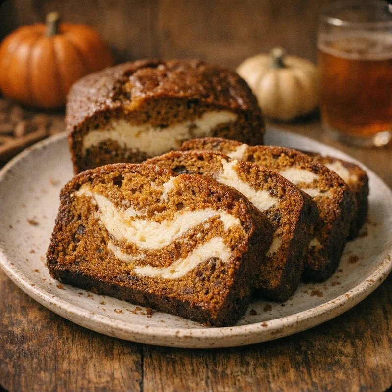 Brown Butter Pumpkin Bread with a Cream Cheese Swirl