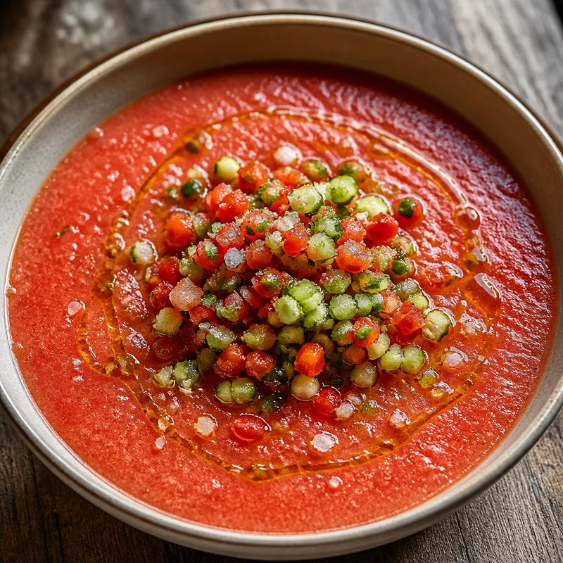 Chilled Watermelon Gazpacho with Cucumber-Chile Relish