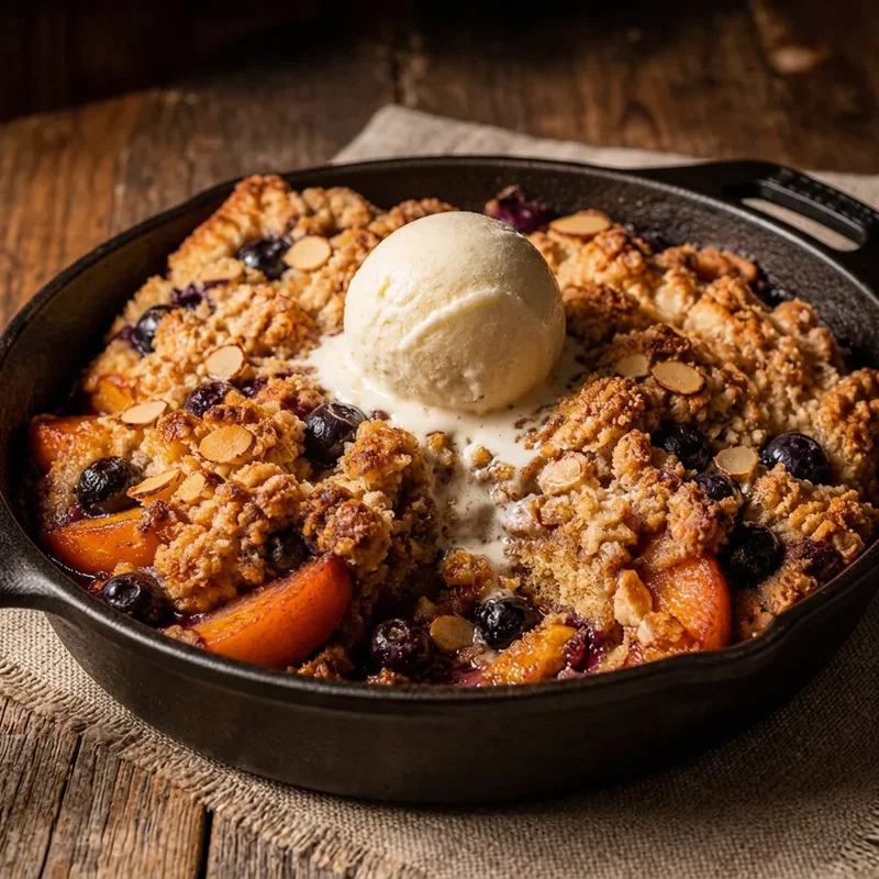 Blueberry Peach Buckle with Almond Streusel
