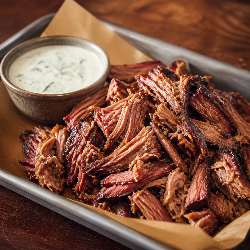 Cherry-Smoked Greek Pulled Lamb with Lemon-Dill Yogurt