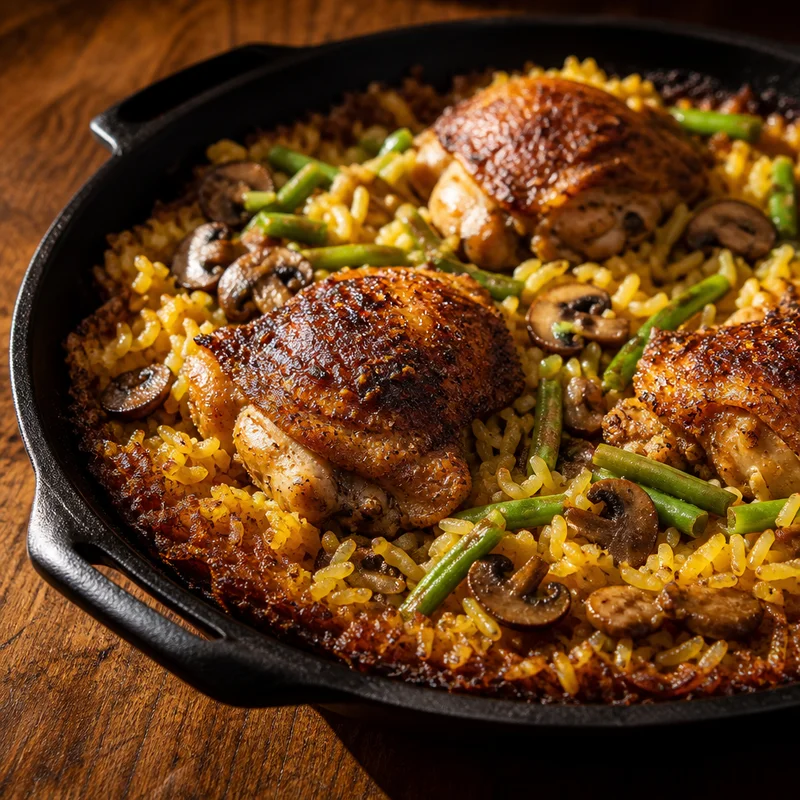 Skillet Chicken and Vegetable Paella with Saffron