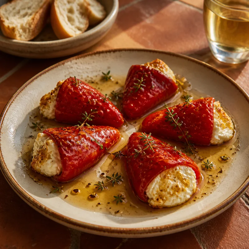 Goat Cheese Stuffed Piquillo Peppers with Sherry-Honey Drizzle