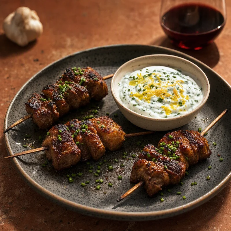 Spanish Cumin-Paprika Lamb Skewers with Garlic Yogurt