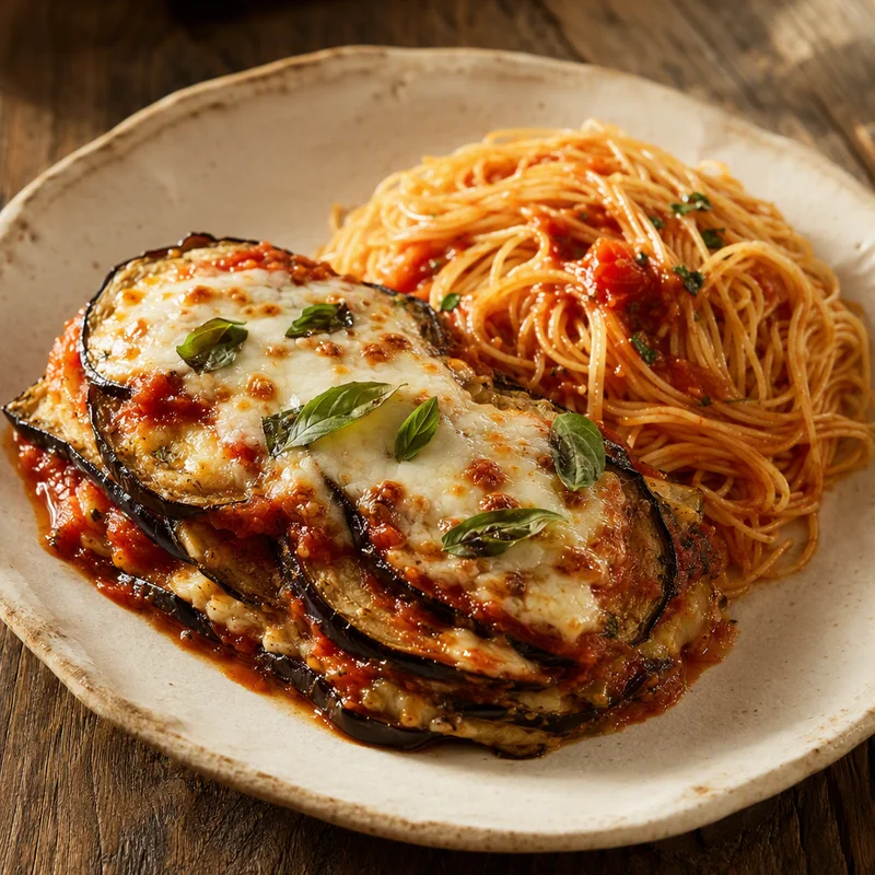 Oven-Roasted Eggplant Parmigiana with Angel Hair