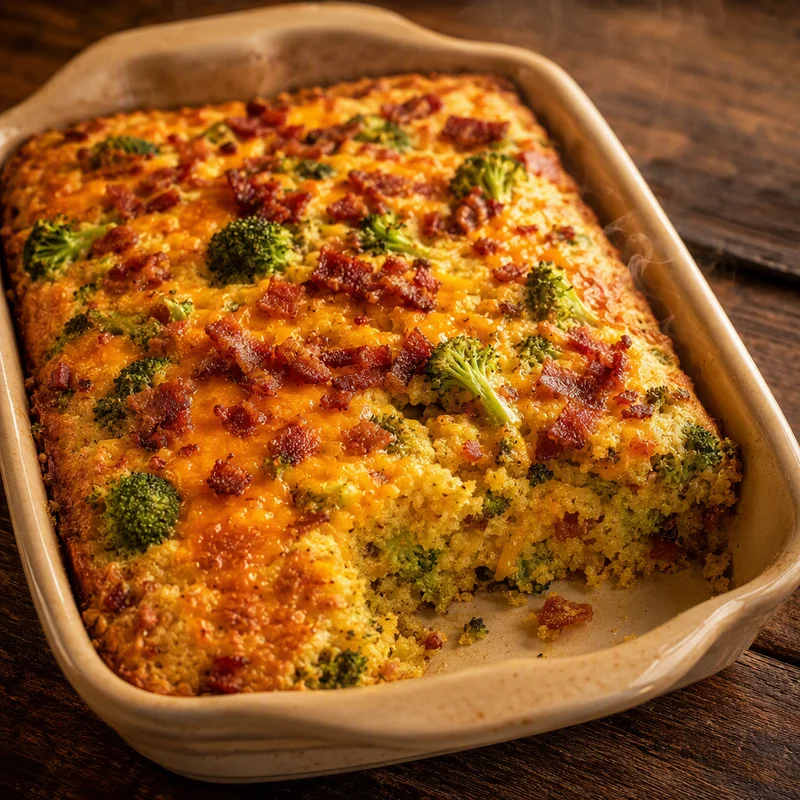 Cheddar-Bacon Broccoli Cornbread Squares