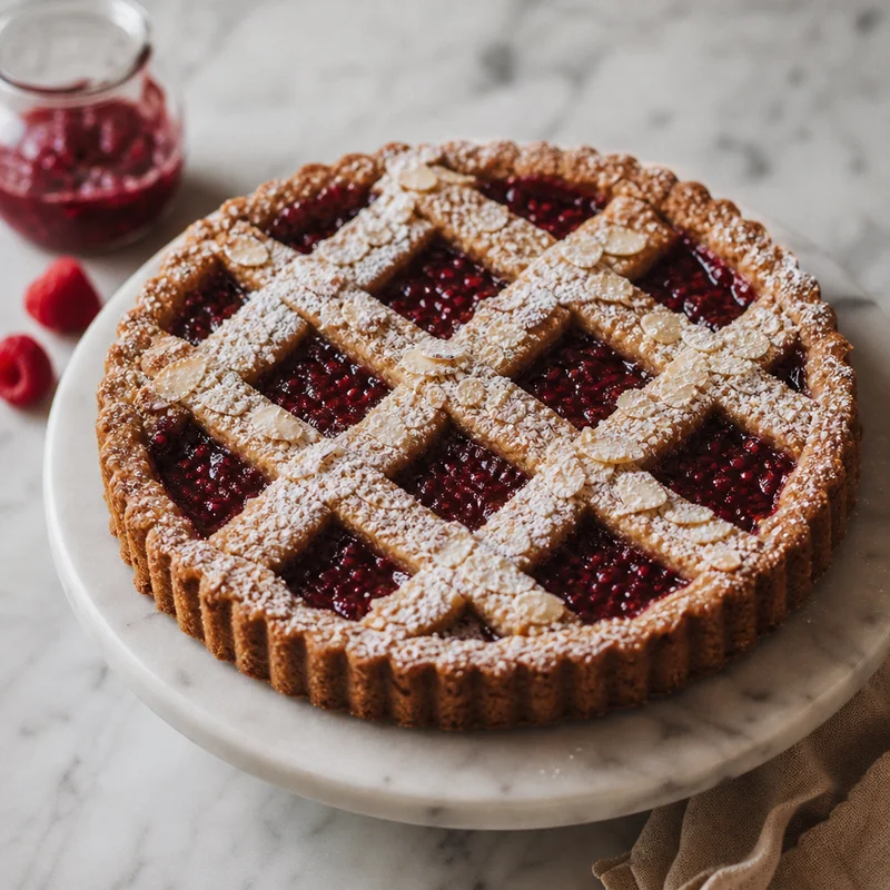 Almond Lattice Linzer Torte with Raspberry Jam