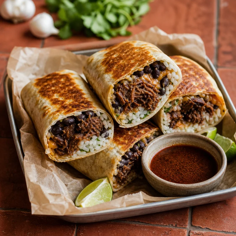 Griddled Barbacoa Burritos with Cilantro-Lime Rice