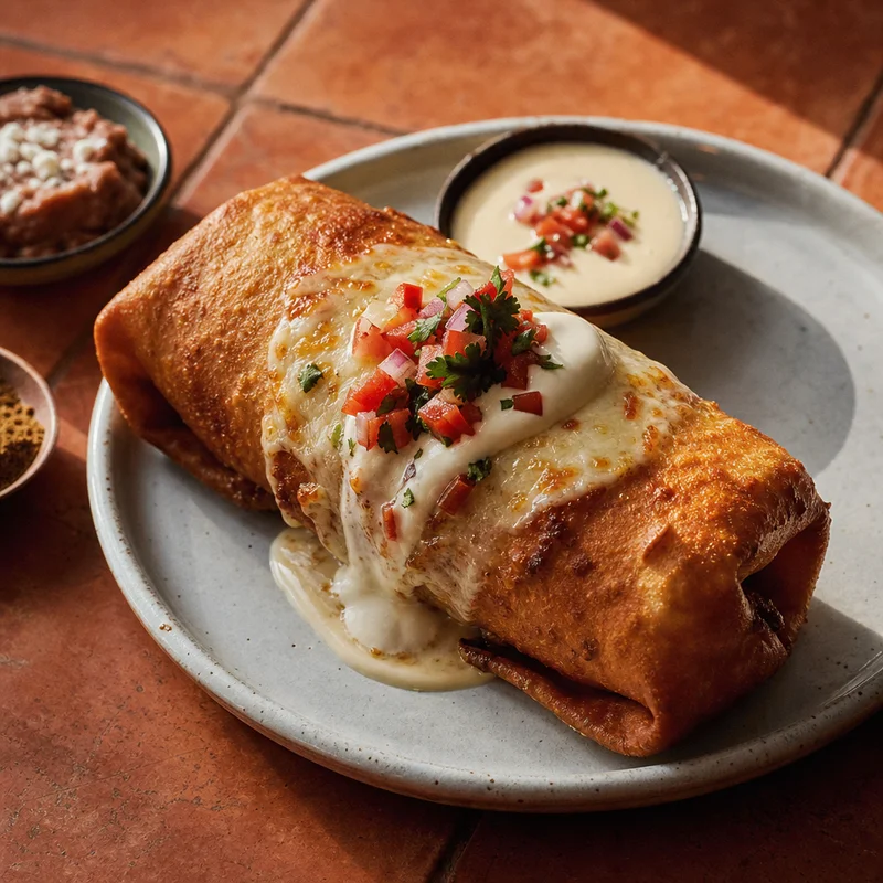 Crispy Ground Beef Chimichangas with Quick Queso