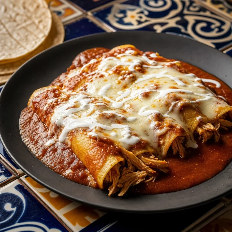 Rotisserie Chicken Enchiladas with Blender Ranchero Sauce