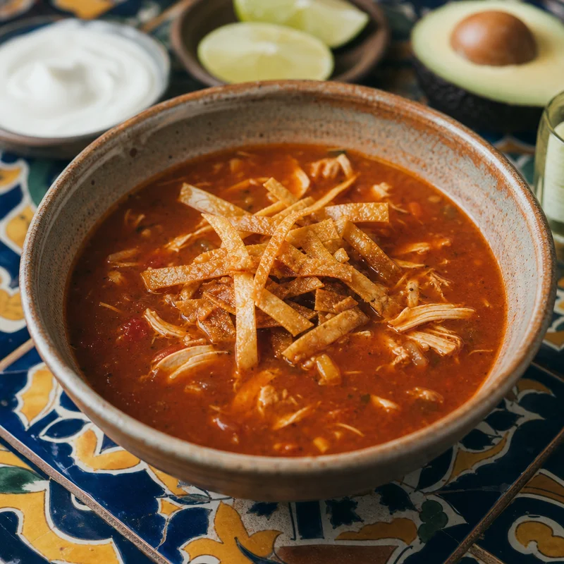 Chicken Tortilla Soup with Crispy Tortilla Strips