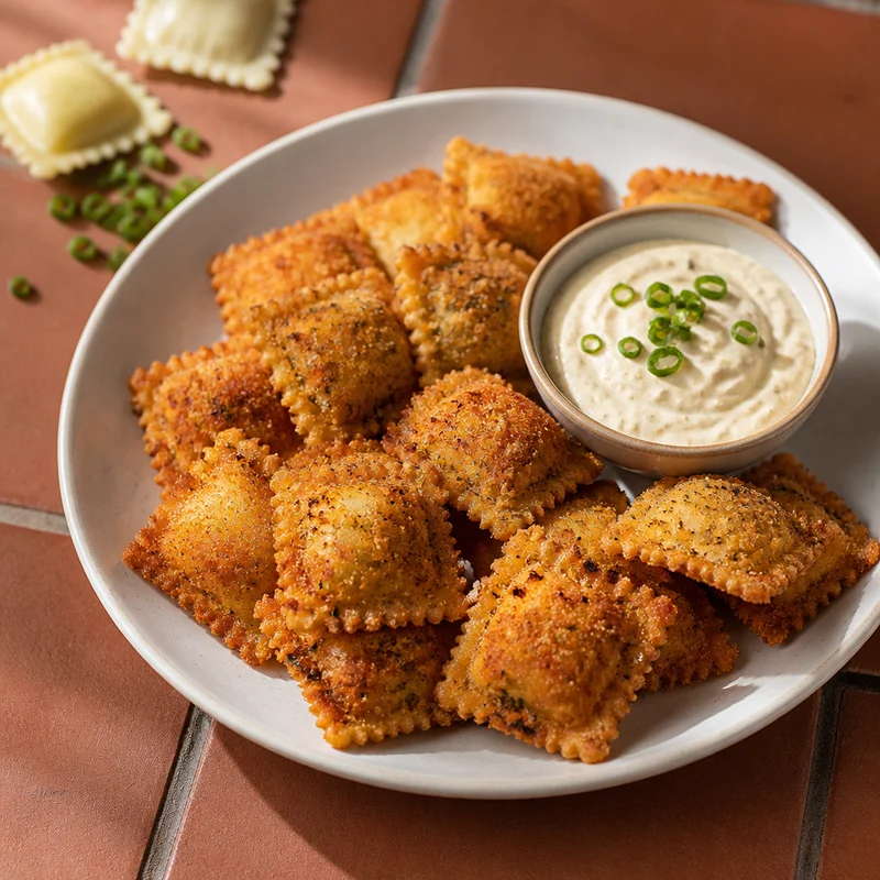 Crispy Fried Ravioli with Scallion Cream Dip