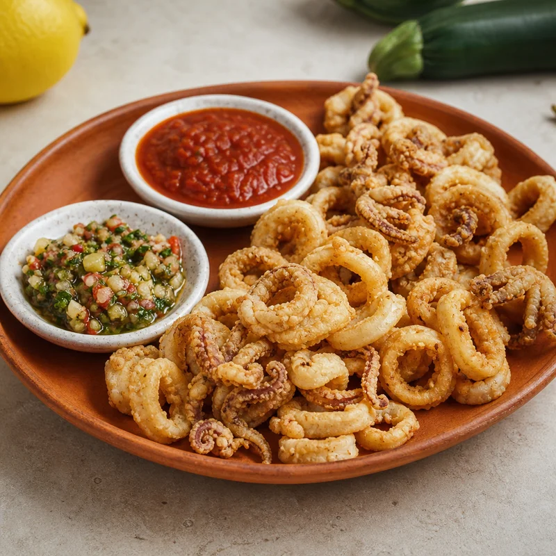 Crispy Semolina Fried Calamari with Marinara and Italian Salsa