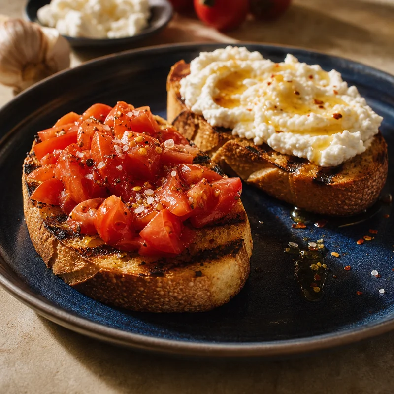 Grilled Garlic Bruschetta, Two Ways