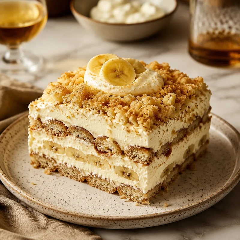 Banana Cream Tiramisu with Shortbread Crumble