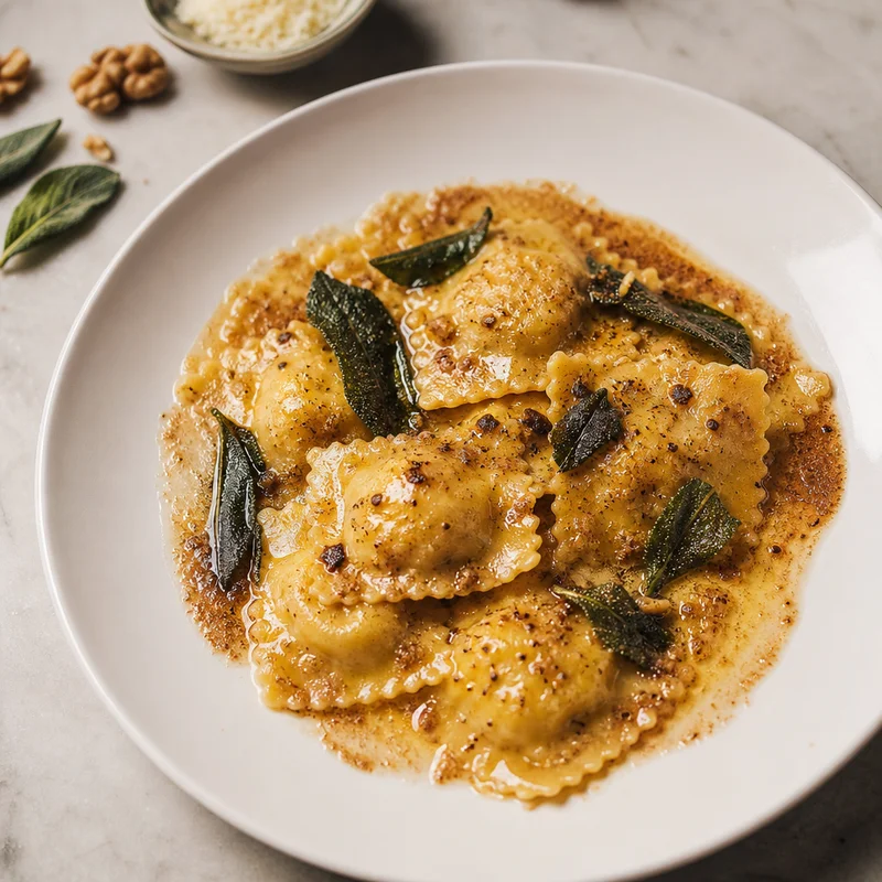 Butternut Squash Ravioli in Sage Brown Butter with Toasted Walnuts