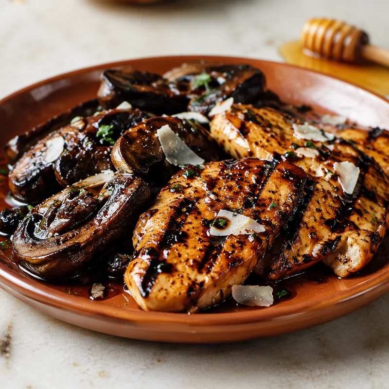 Grill-Pan Chicken with Portobellos and Honey Mustard Balsamic