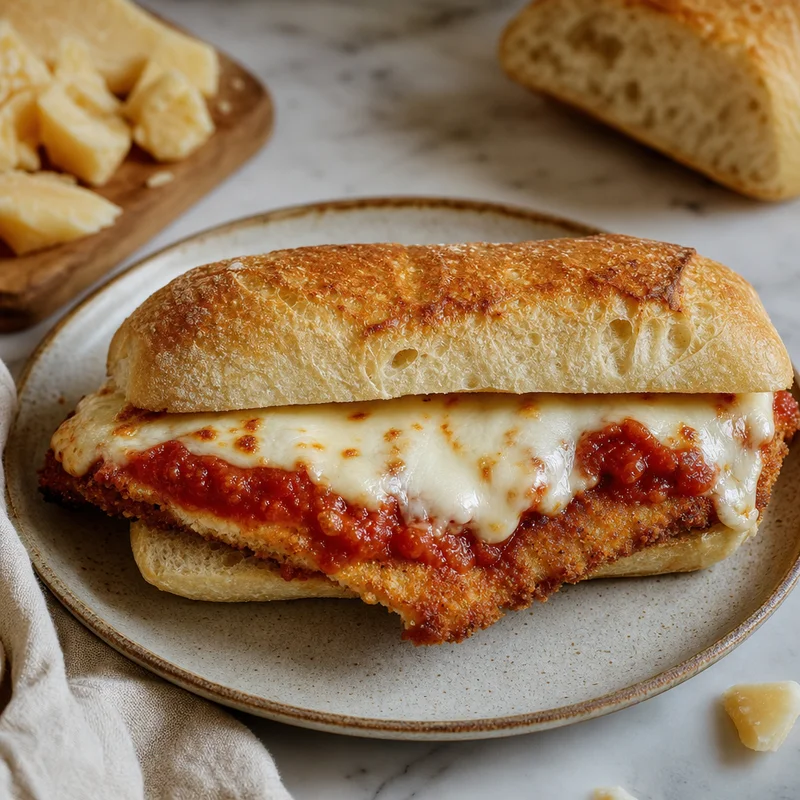 Crispy Chicken Parmesan Sandwich on Toasted Ciabatta