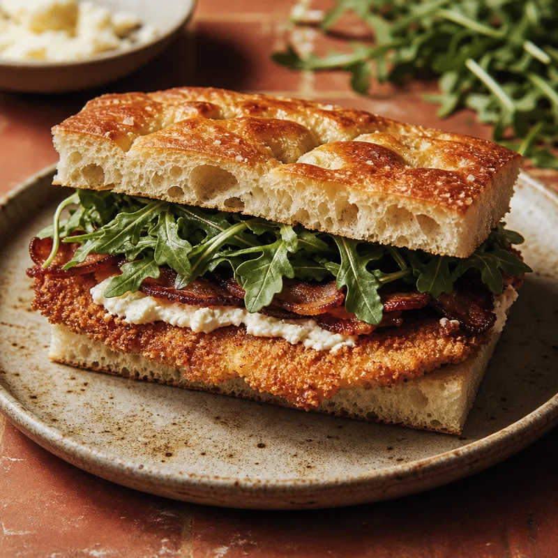 Parmesan-Crusted Chicken Milanese Sandwich with Bacon and Goat Cheese