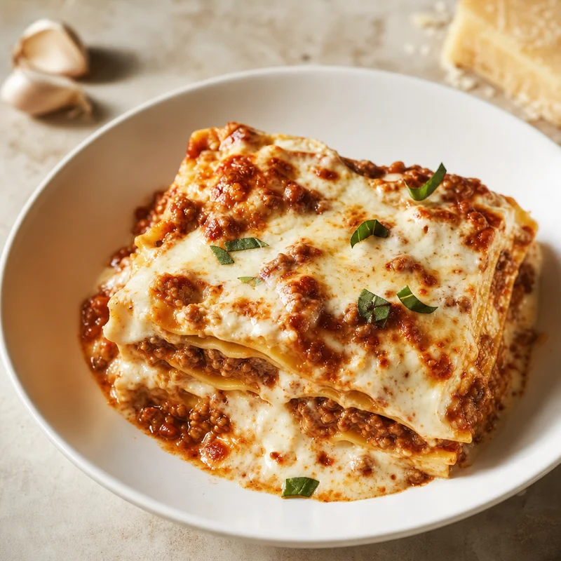 Lasagna Bolognese with Alfredo Sauce