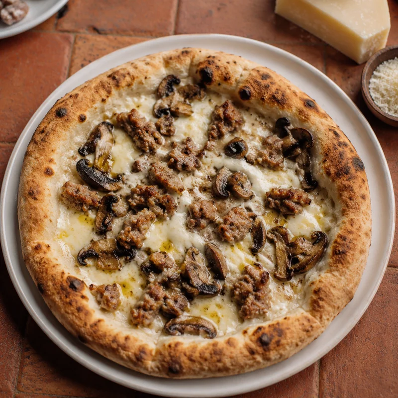 Sausage & Mushroom Pizza with Parmesan Cream