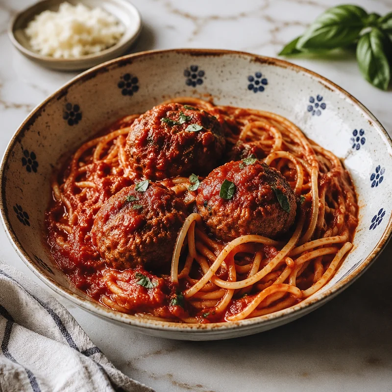Baked-Then-Simmered Spaghetti and Meatballs