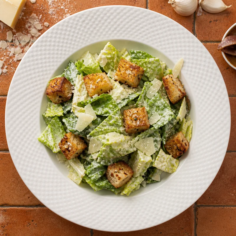 Caesar Salad with Blender Dressing and Garlic Croutons