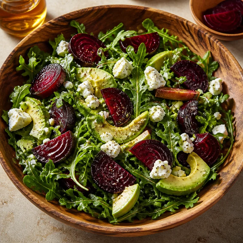 Honey-Roasted Beet & Arugula Salad with Avocado and Goat Cheese