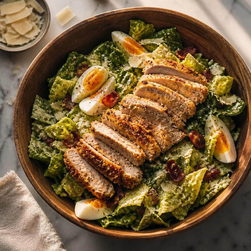 Parmesan-Crusted Chicken Salad with Bacon, Egg & Lemon-Parmesan Vinaigrette