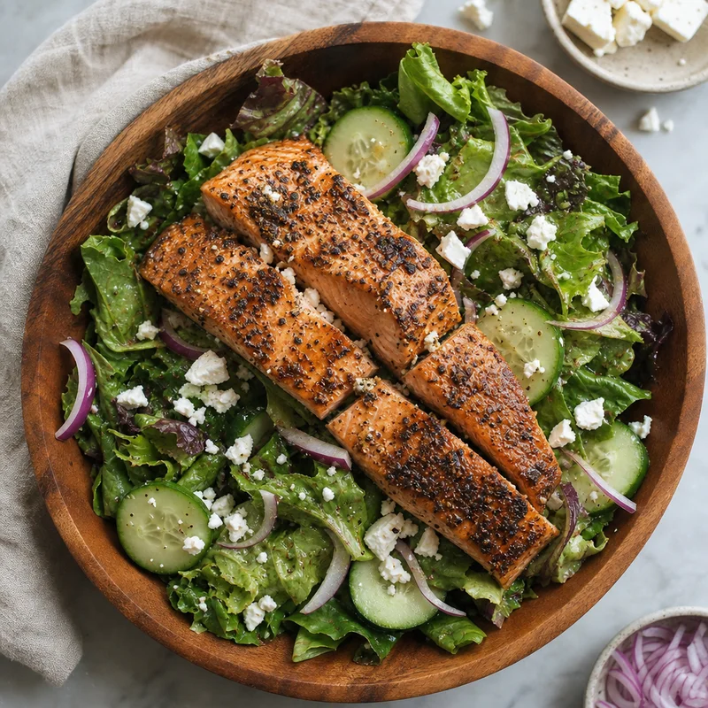Peppercorn-Crusted Salmon Salad with Lemon Vinaigrette