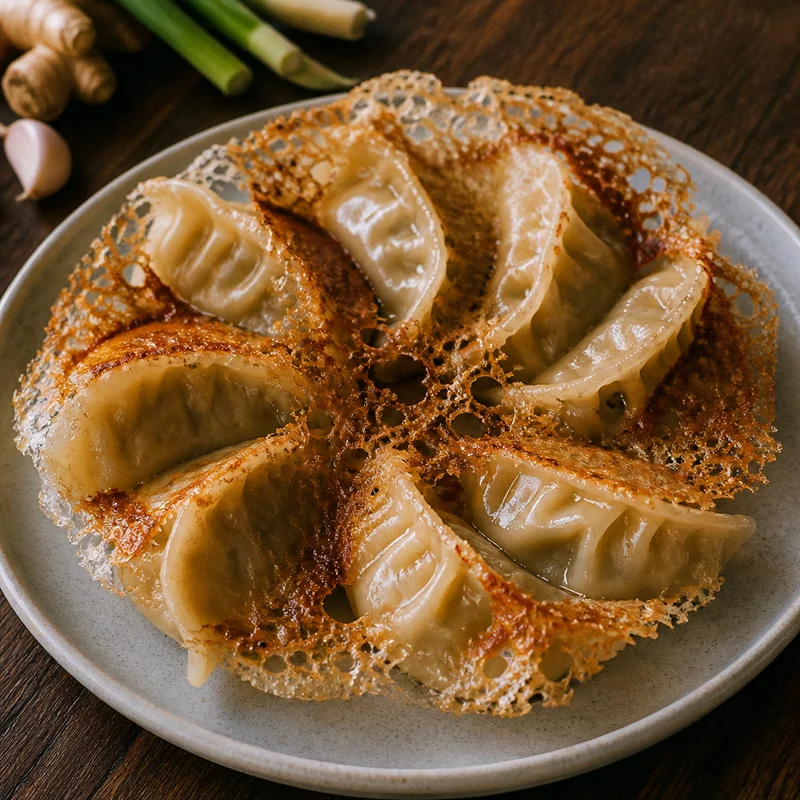 Pork Potstickers with Lacy Crisp Bottoms