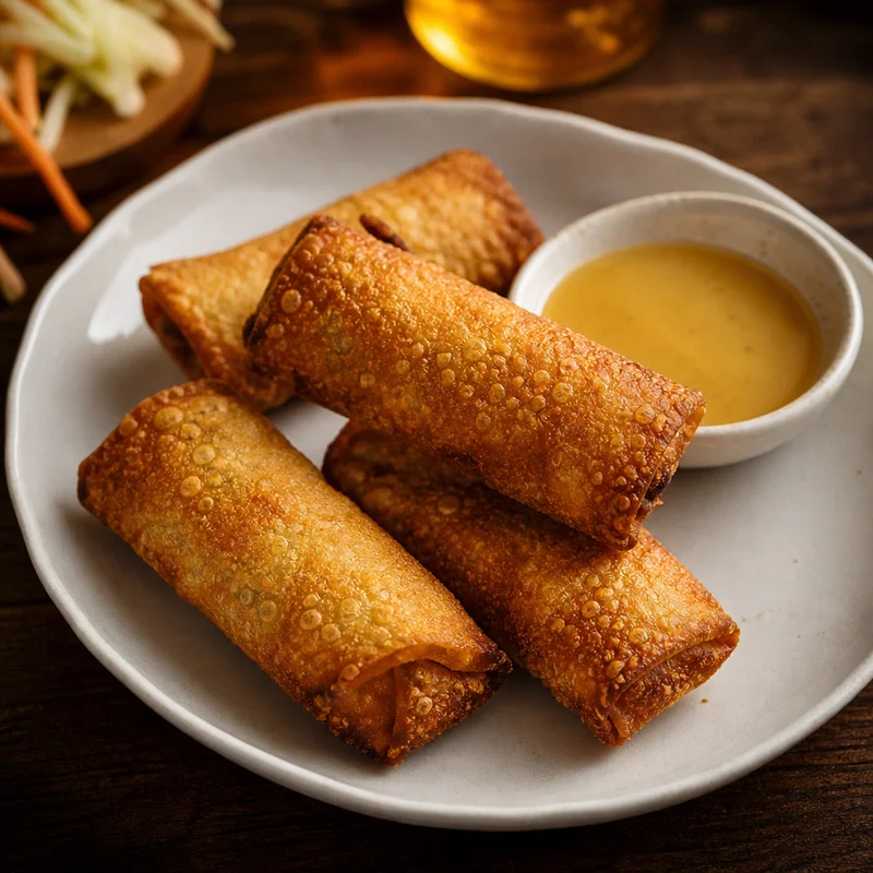 Crispy Pork Egg Rolls with Honey Mustard Dip