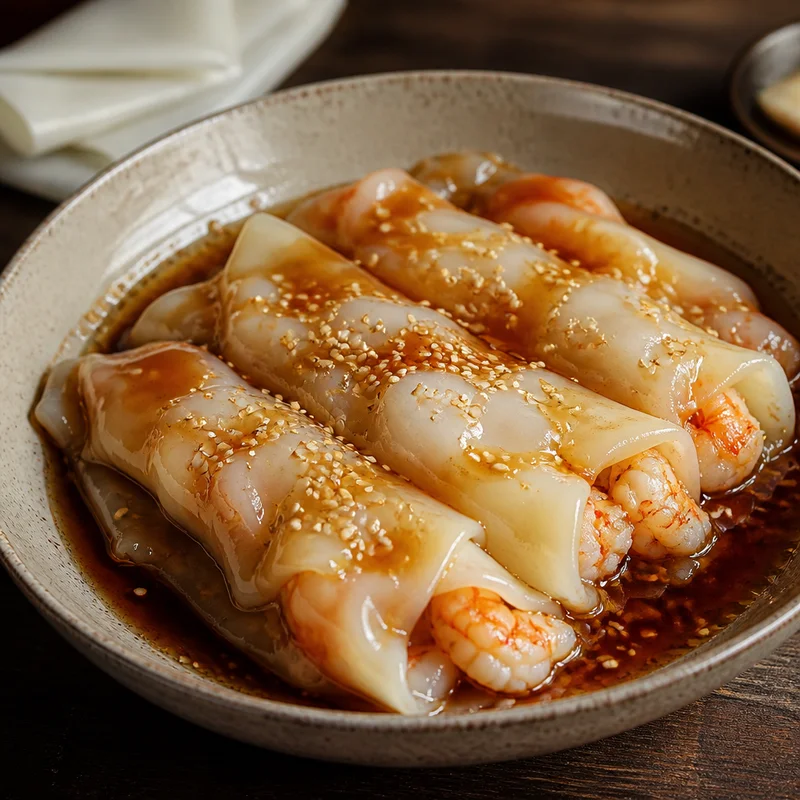 Steamed Shrimp Rice Noodle Rolls with Sweet Soy