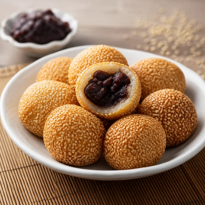 Fried Sesame Balls with Red Bean Paste