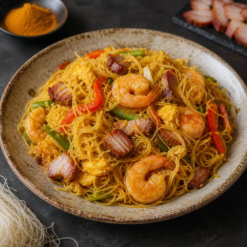 Singapore Mei Fun with Shrimp and Char Siu