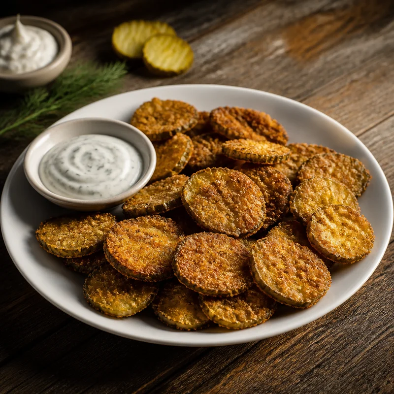 Skillet Fried Pickle Chips with Quick Ranch
