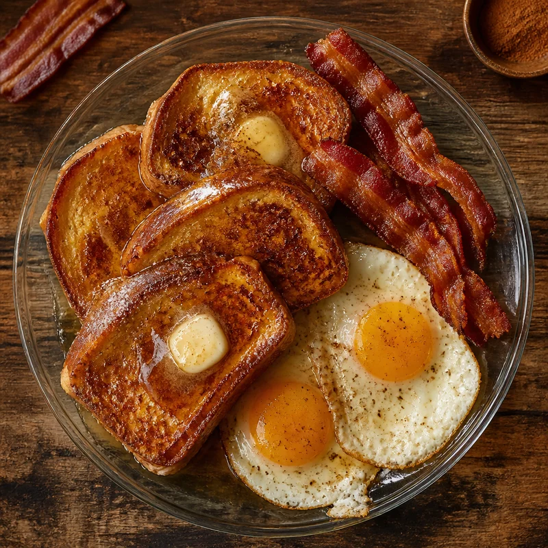 Diner-Style French Toast Platter with Bacon and Eggs