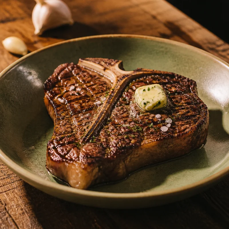 Two-Zone Grilled T-Bone Steak with Garlic-Herb Butter