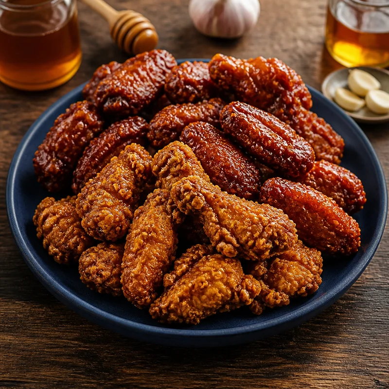 Double-Fried Craggy Chicken Wings, Two Sauces