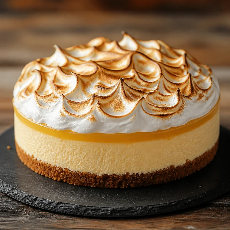 Lemon Meringue Cheesecake with Torched Swiss Meringue