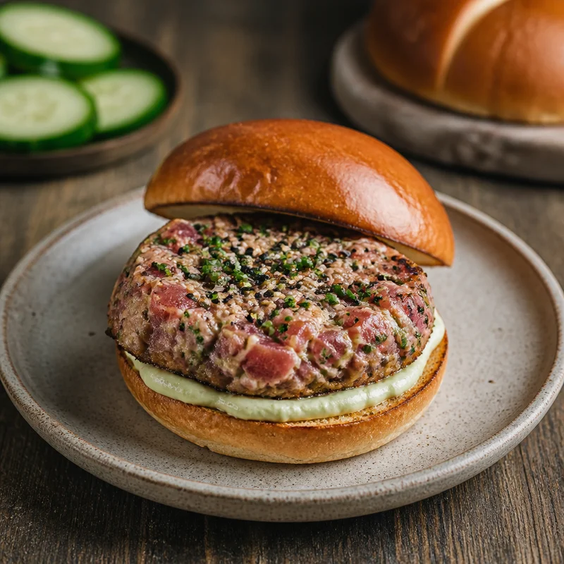 Hand-Chopped Ahi Tuna Burger with Wasabi Mayo