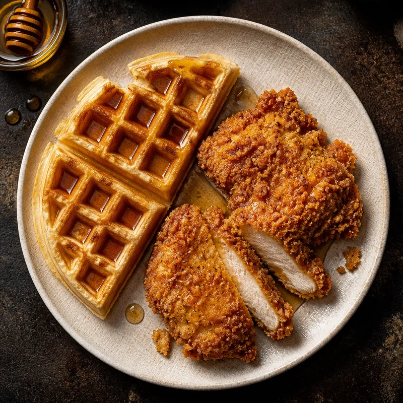 Crispy Chicken Cutlets & Buttermilk Waffles with Hot Honey