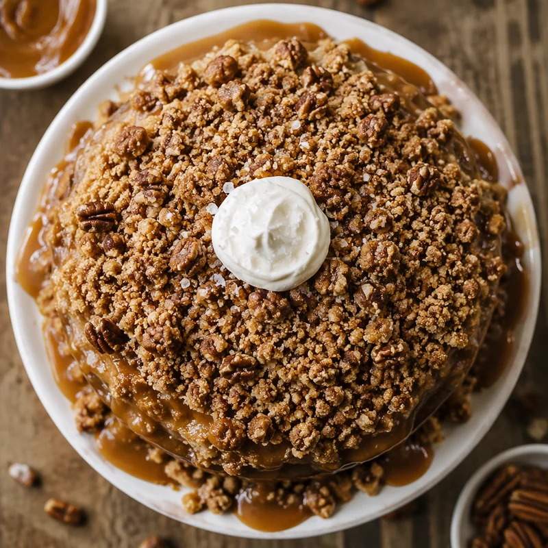 Dulce de Leche Dessert Pancakes with Toasted Pecan-Cookie Streusel