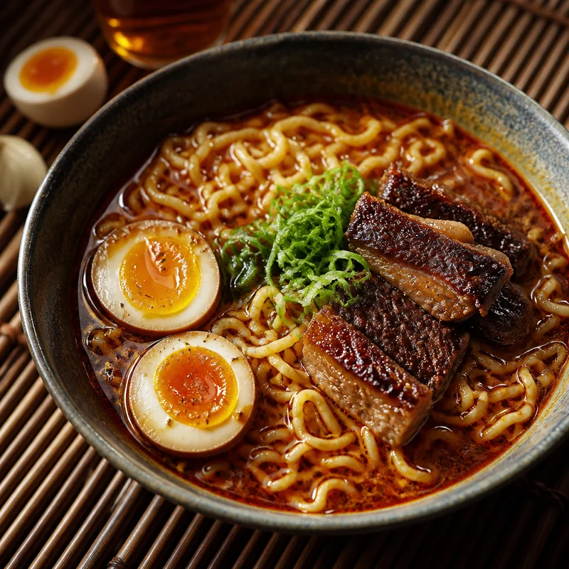 Spicy Beef Ramen with Short Rib and Jammy Eggs