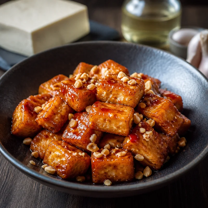 Crispy Pan-Fried Tofu with Sweet Chili Sauce and Crushed Peanuts