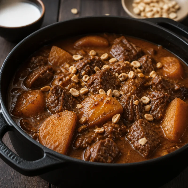 Slow-Braised Beef Massaman Curry with Potatoes and Peanuts